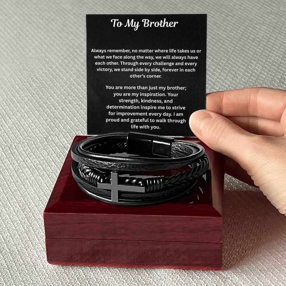 To My Brother Men's Cross Bracelet Gift Set