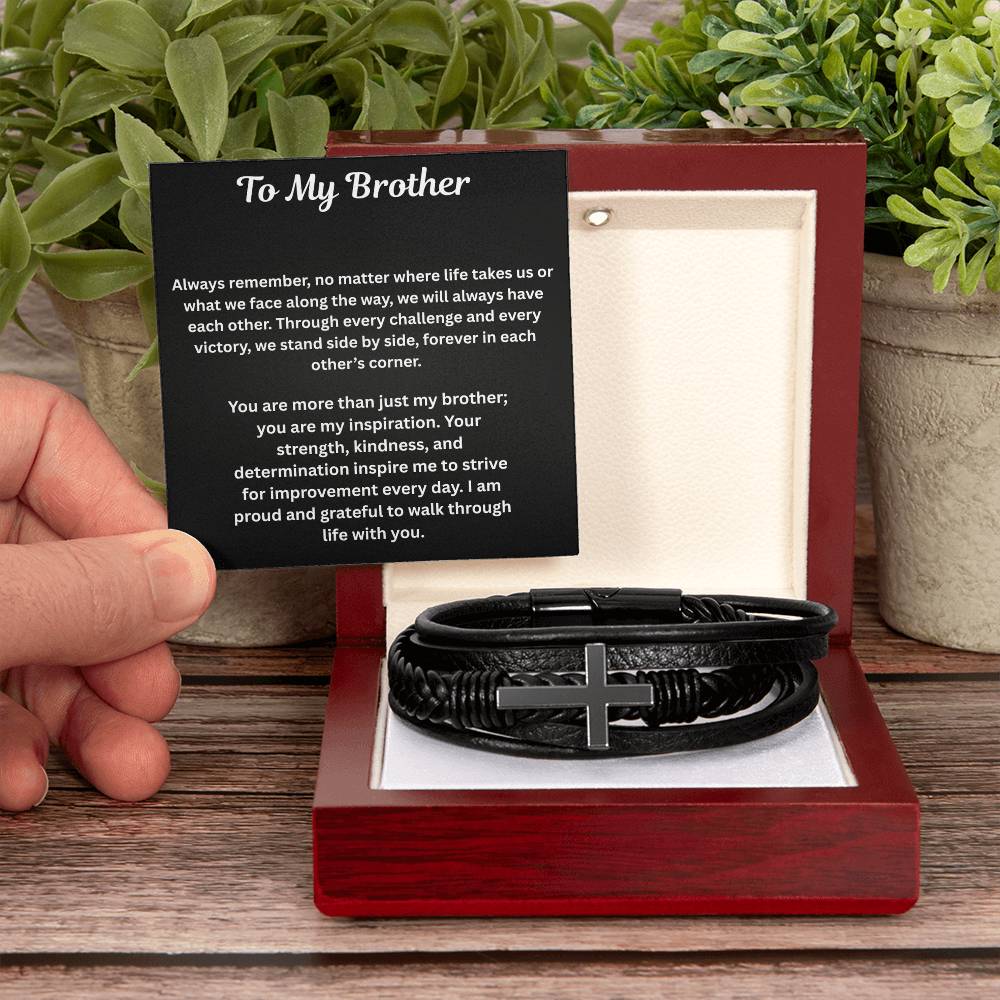 To My Brother Men's Cross Bracelet Gift Set