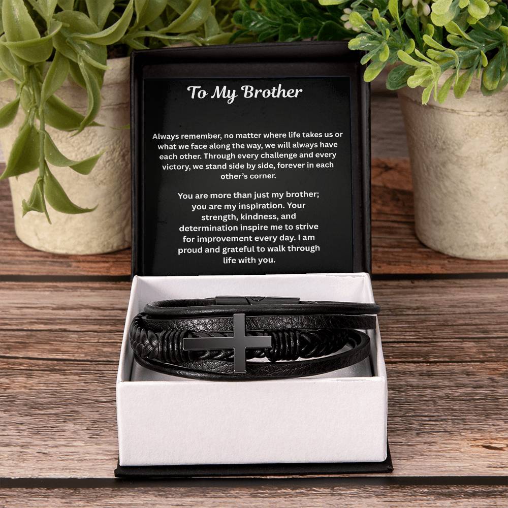 To My Brother Men's Cross Bracelet Gift Set
