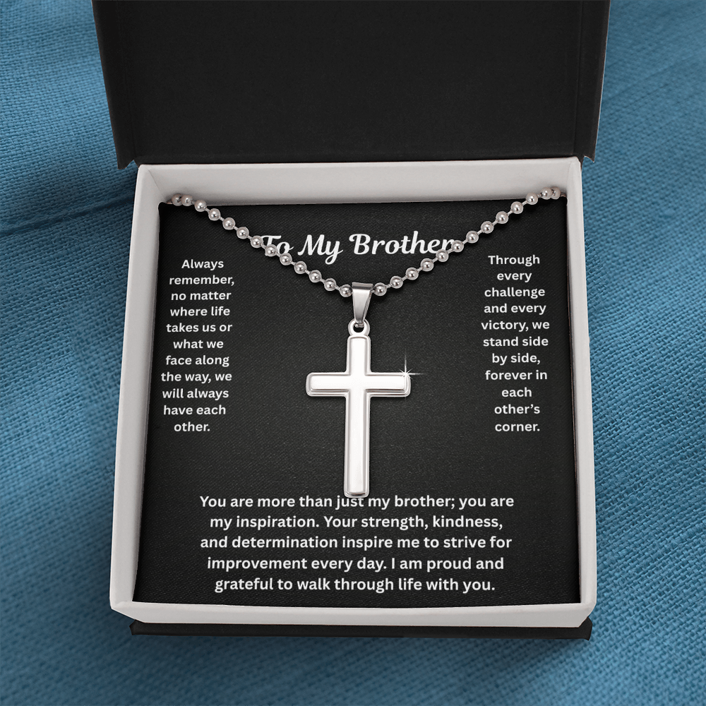 To My Brother Artisan Cross Necklace with Ball Chain
