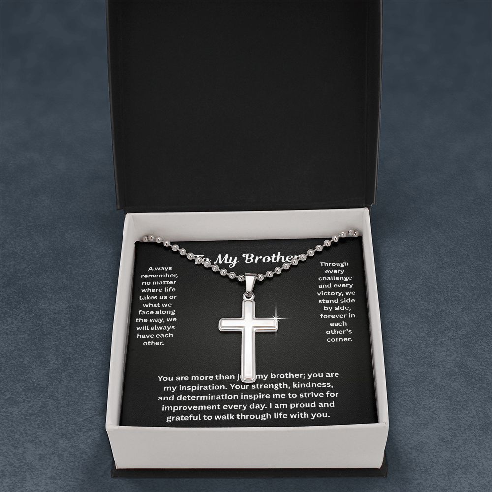 To My Brother Artisan Cross Necklace with Ball Chain