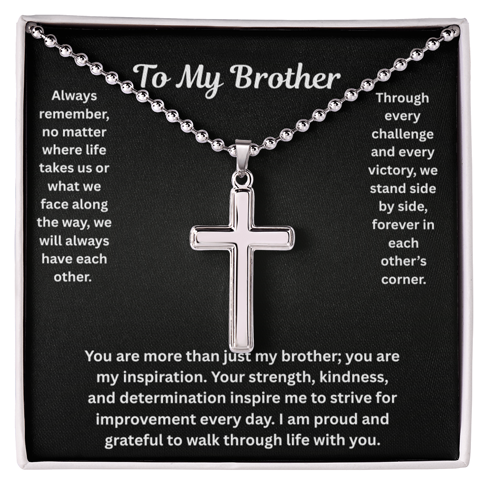 To My Brother Artisan Cross Necklace with Ball Chain