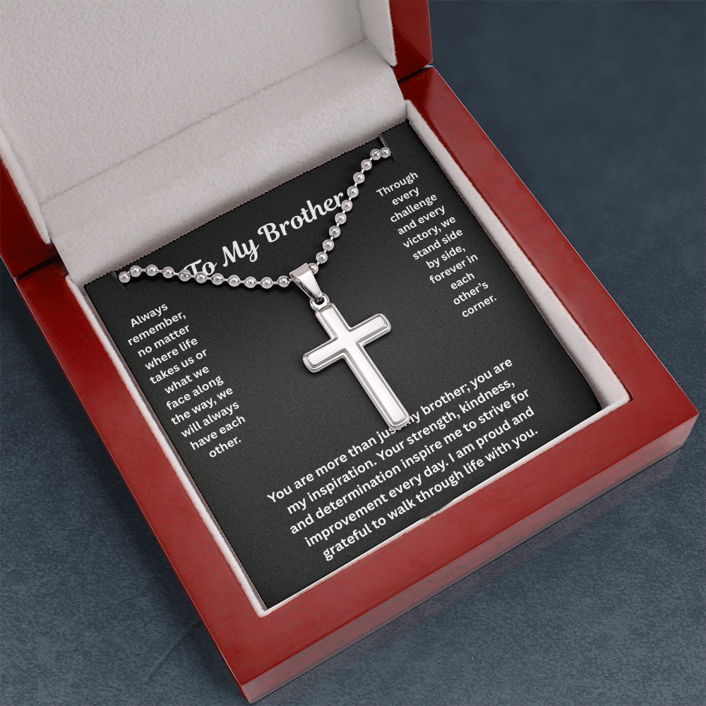 To My Brother Artisan Cross Necklace with Ball Chain