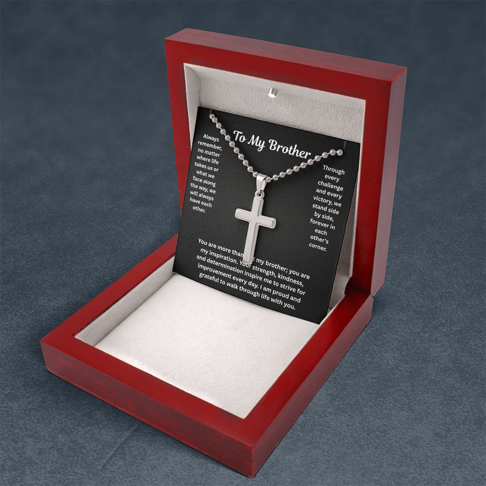 To My Brother Artisan Cross Necklace with Ball Chain