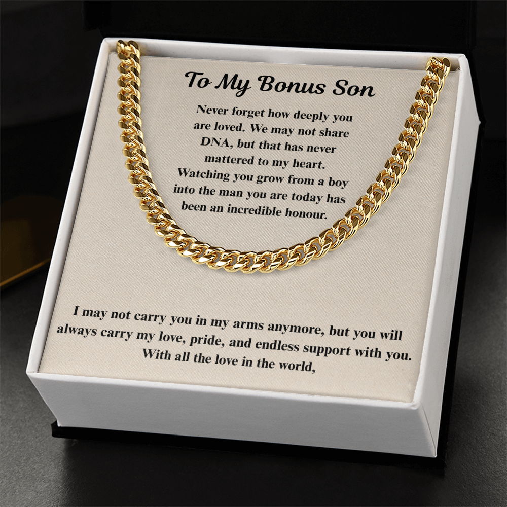 To My Bonus Son  Cuban Link Chain Gift Set