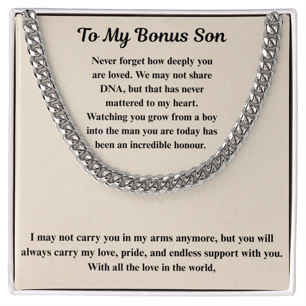 To My Bonus Son  Cuban Link Chain Gift Set