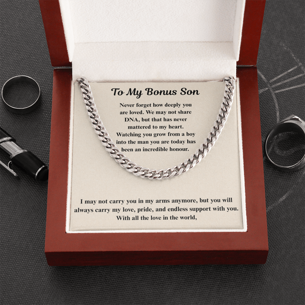 To My Bonus Son  Cuban Link Chain Gift Set