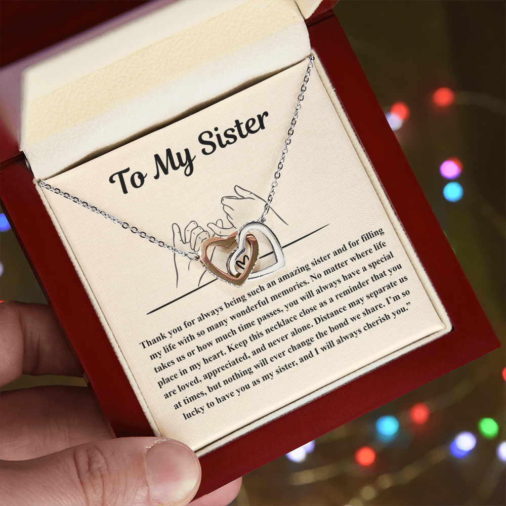 To My Sister Interlocked Hearts Personalised Gift Set
