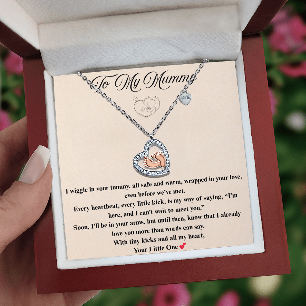 To My Mummy Baby feet Heart Necklace Gift Set Expecting mum’s