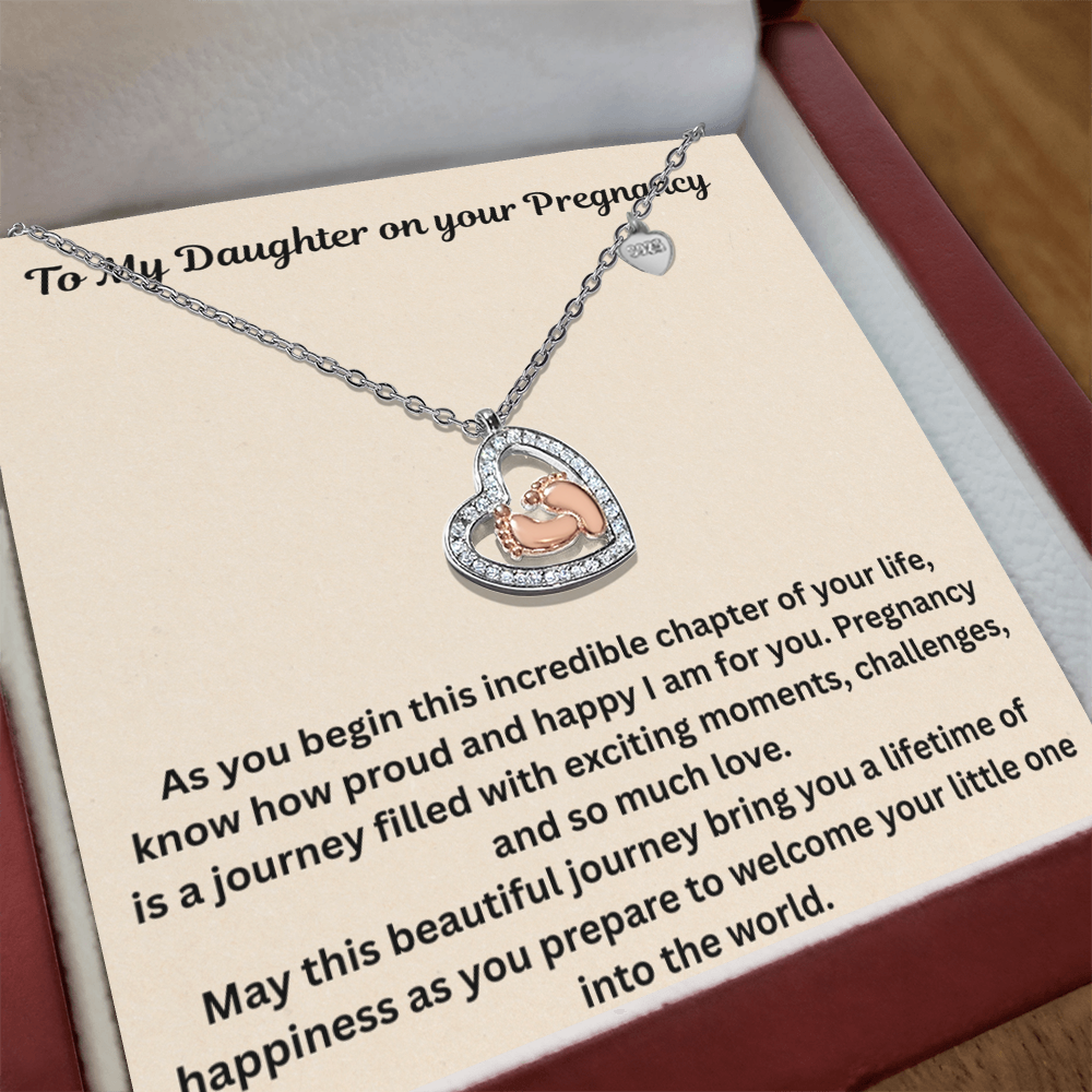 To My Daughter on your Pregnancy baby feet necklace