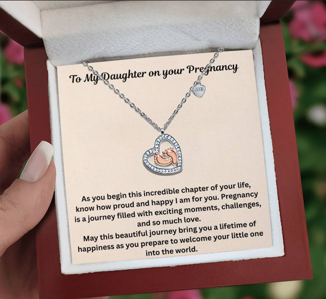 To My Daughter on your Pregnancy baby feet necklace