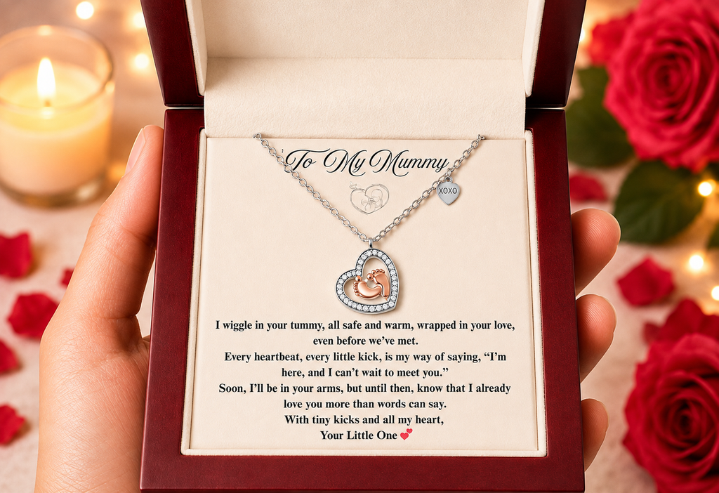 To My Mummy Baby feet Heart Necklace Gift Set Expecting mum’s