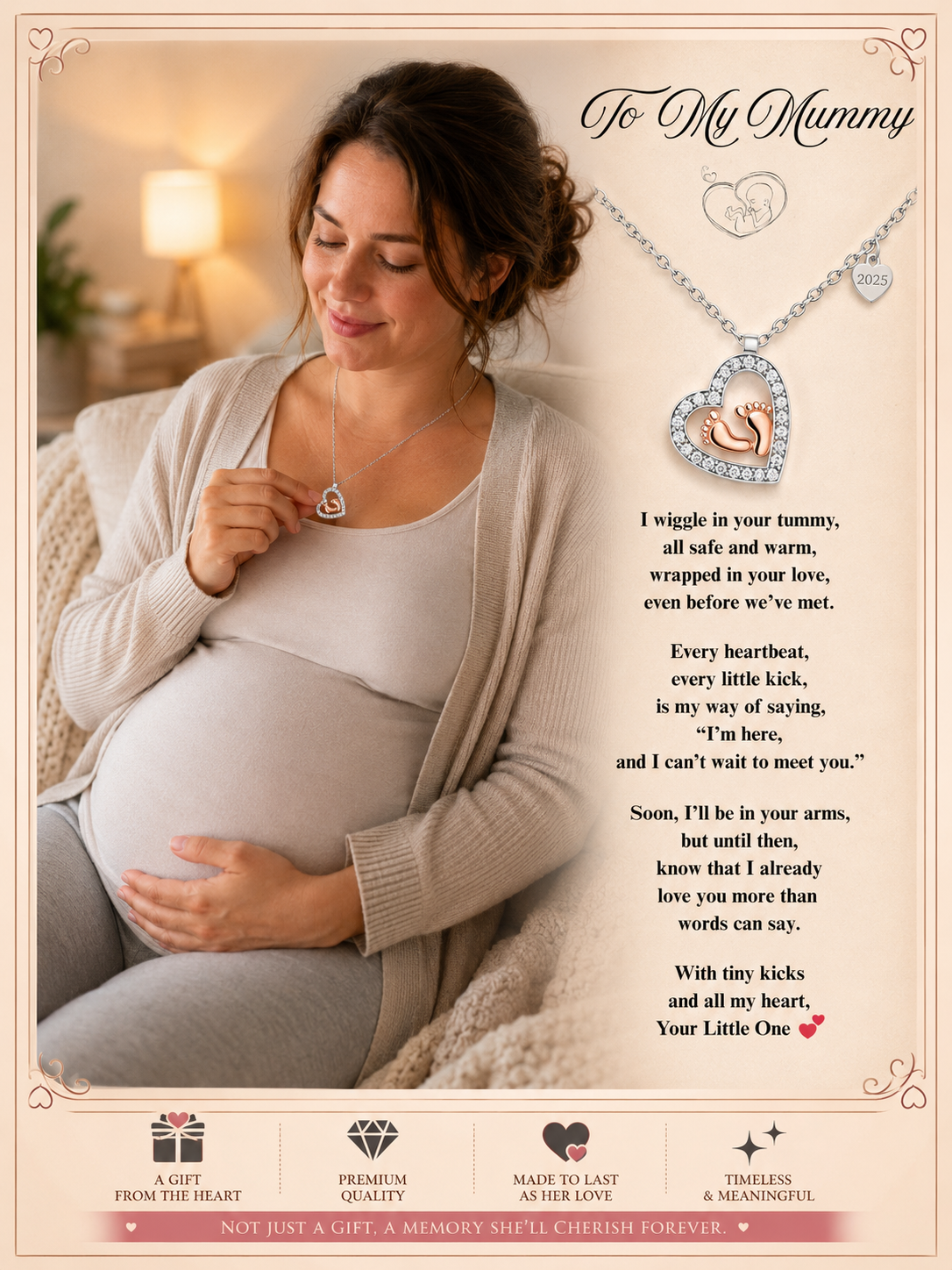 To My Mummy Baby feet Heart Necklace Gift Set Expecting mum’s
